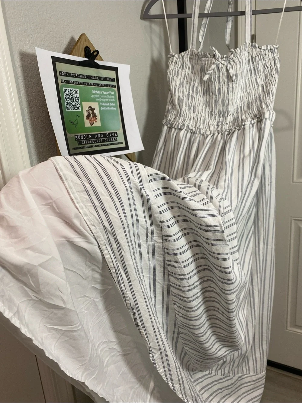 Altar'd State White and Gray Strapless Smocked Midi Dress XL cotton - Picture 7 of 8